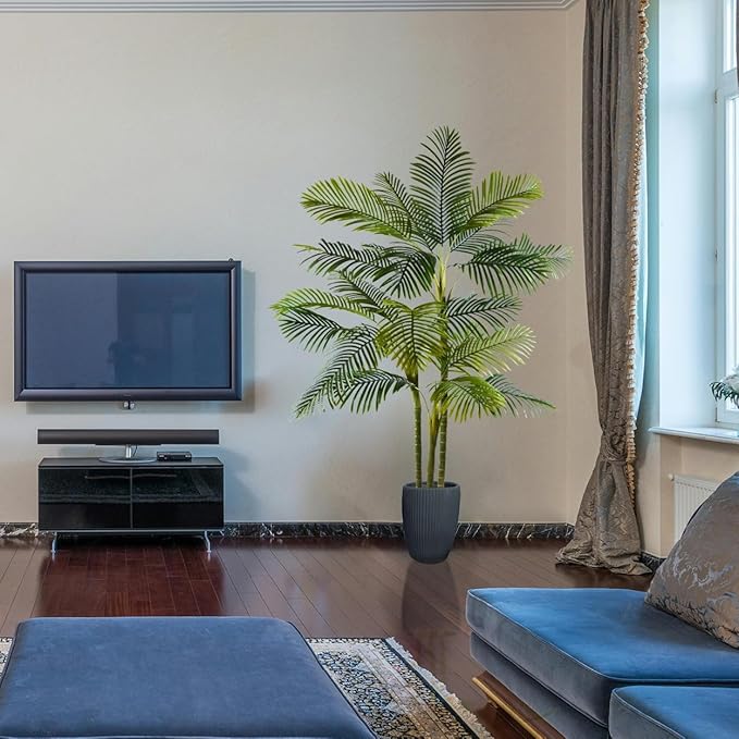 Artificial Palm Tree, 7ft Fake Areca Palm Plant with Basket, Large Faux Phoenix Palm UV Resistant Plants for Indoor Outdoor Home Garden Patio Office Décor