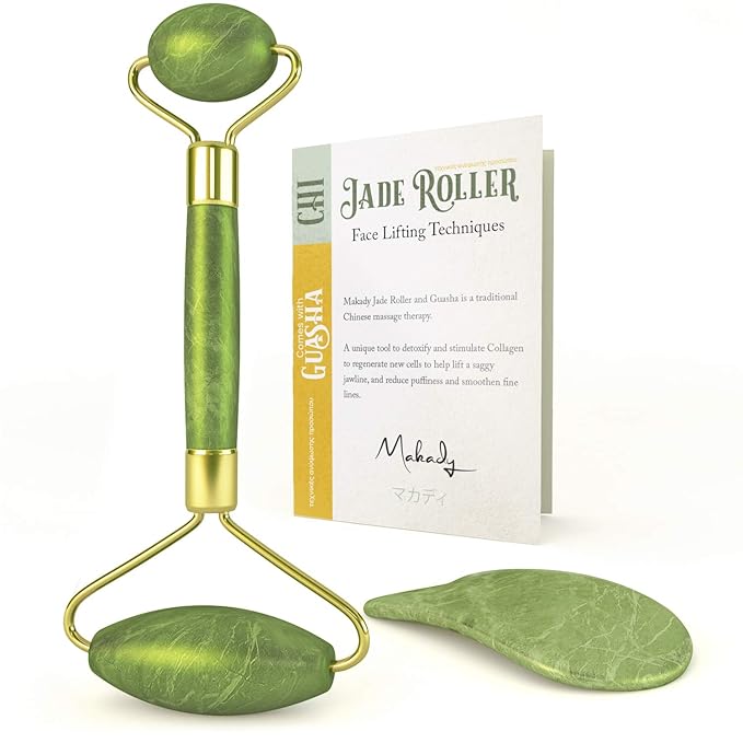 Natural Jade Roller– Gua Sha – Lymphatic Drainage Tool for Face, Neck, Body - Anti Aging Treatment – Reduces Wrinkles and Fine Lines