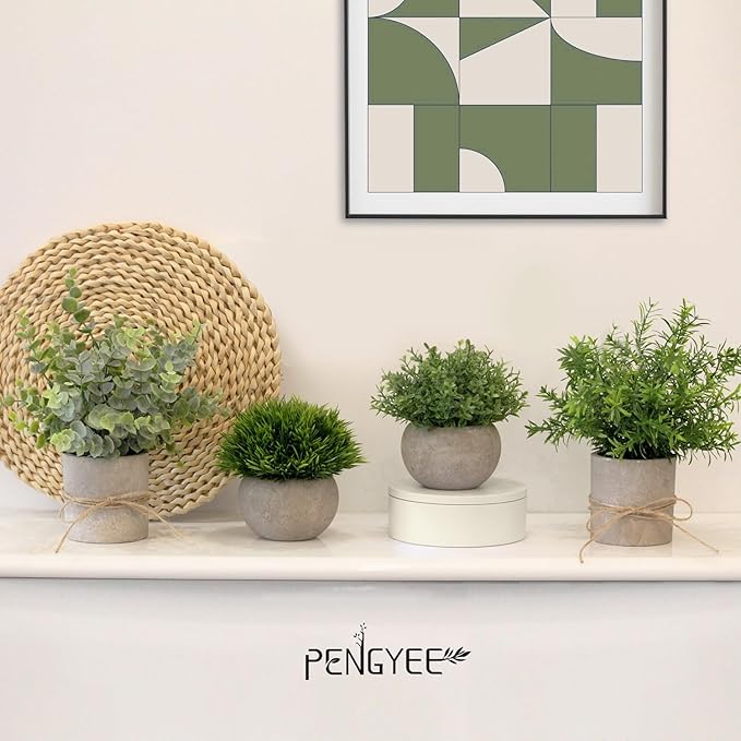 4 Pack Small Fake Plants for Bathroom Decor, Artificial Plants Indoor, Faux Plants Indoor Eucalyptus Rosemary for Home Kitchen Farmhouse Office Room Decor