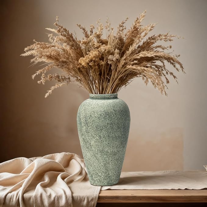 Ceramic Flower Vase Home Decor - 9.2 inch Large Farmhouse Table Vases, Rustic Decorative Vases for Kitchen Living Room Coffee Dining ShelfMantel Decoration