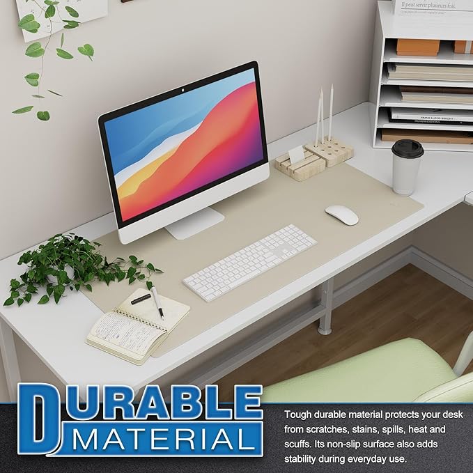 K KNODEL Large Office Leather Desk Mat, Mouse and Keyboard Pad, Computer and Laptop Mat, Desktop Protector and Cover, Writing Pad and Blotter (31.5"x15.7", Ivory Cream)