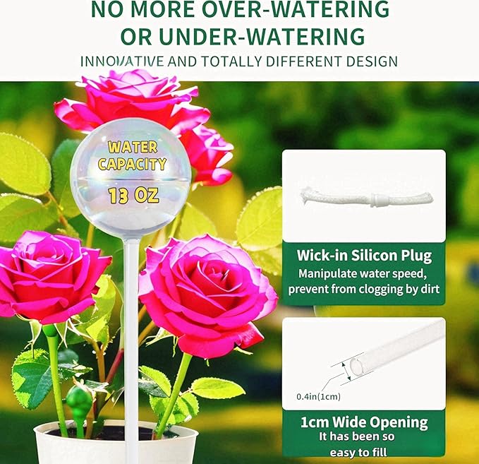 13 oz Up 2 Weeks Extra Large Watering Globes, Light Iridescent Plant Watering Globes, Water Globes for Indoor Plants, Watering Globe, 2 Pack