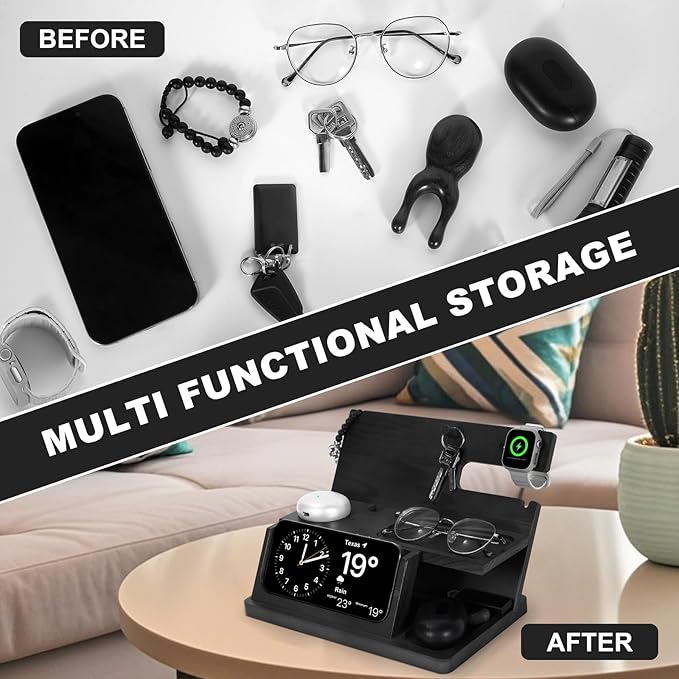 Gifts for Men 3-in-1 Charging Stand Compatible with iPhone 16 Charger Station, Nightstand Organizer Wood, Fathers Day Perfect for Dad Husband Boyfriend Son, for iPhone 16/15/14/13/12 and Pro, Watch