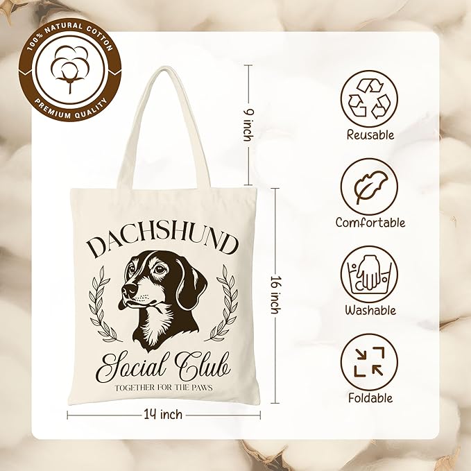 Dog Social Club Canvas Tote Bag, Travel & Daily Use, 16x14 Inch