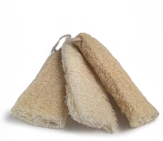 Large Size Natural Loofah Sponge, 3-Pack Loofah Sponges, Natural Body Scrubber for Men and Women, Non Toxic Loofa for Dishwashing