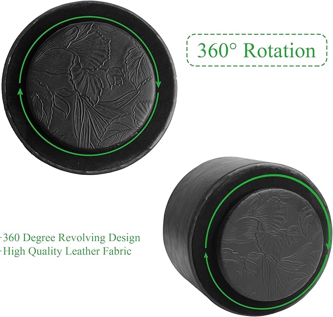 Hennaja Round Leather Art Supply Organizer,Remote Control Holder,360 Degree Spinning,Multi-Functional Pencil Holder,4 Compartments Desktop Stationary Organizer(1-Oil Black)