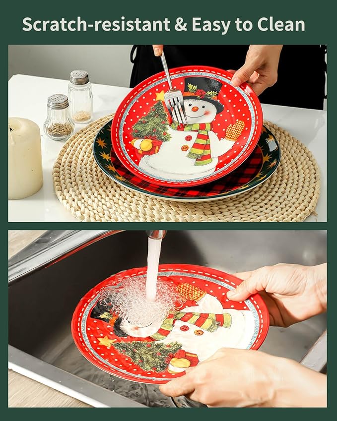 HASENSE 18 Pieces Dinnerware Sets Service for 6, Christmas Plates and Bowls Set, Ceramic Chip Resistant Tableware Dishes Set, Scratch Resistant Microwave and Dishwasher Safe, Multicolor