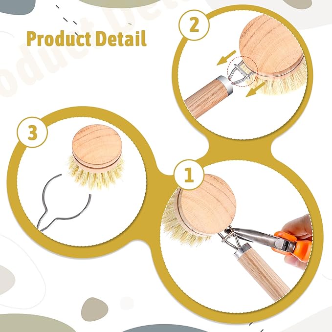 8 Pcs Wooden Dish Brush with Handle Bamboo Scrub Brush for Dishes with Dish Brush Replacement Head Dish Brush for Kitchen Cleaning Dishes