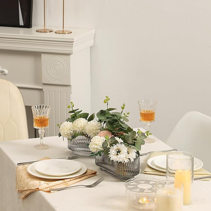 Ribbed Glass Vases, Small Vases for Flowers Set of 2, Black Glass Vase for Centerpieces, Rectangle Bud Vases for Living Room, Bedroom, Kitchen, Dining Table, Shelf, Wedding