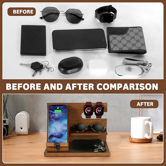 Fathers Day for Dad, Dad Birthday Gifts, Wood Phone Docking Station, Nightstand Organizer, Gifts for Dad, Christmas Father's Day Dad Gifts from Daughter Son, Organiser Birthday Presents for Dad