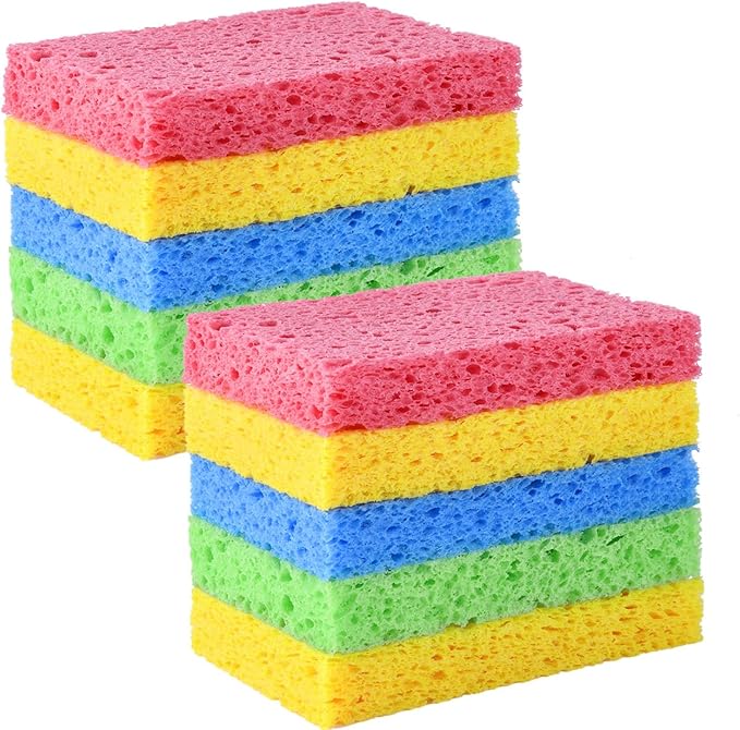 YoleShy Sponge Kitchen Natural Cellulose Sponges 10 Pack Compressed Sponges for Cleaning Reusable Dish Sponge Kitchen Non-Scratch DIY for Kids