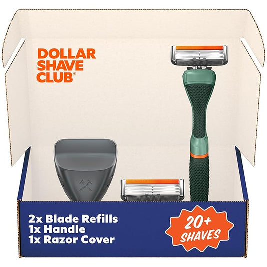 Dollar Shave Club | The Guest Pass Shave Set | 2 Extra Close Refill Cartridges, 1 Handle (Green), 1 Razor Cover, Razors for Men