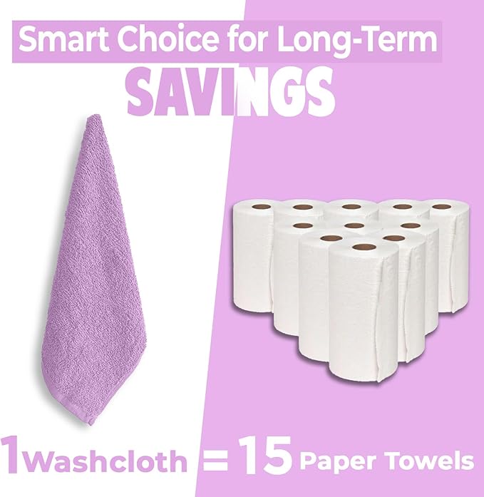 DAN RIVER 100% Cotton Wash Cloths 24 Pack [12x12] Soft & Absorbent wash Cloths for Bathroom, Gym, Hotels & Spa Perfect for Everyday Use Fingertip Towels, Lavender