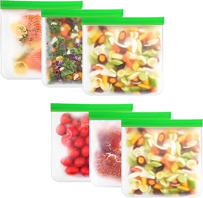 6-Pack Reusable Gallon Freezer Bags – Extra-Thick & Leakproof | BPA-Free, Eco-Friendly, Silicone & Plastic-Free | Stand-Up Design | Perfect for Meal Prep, Marinating, Storing Meat, Vegetables & More