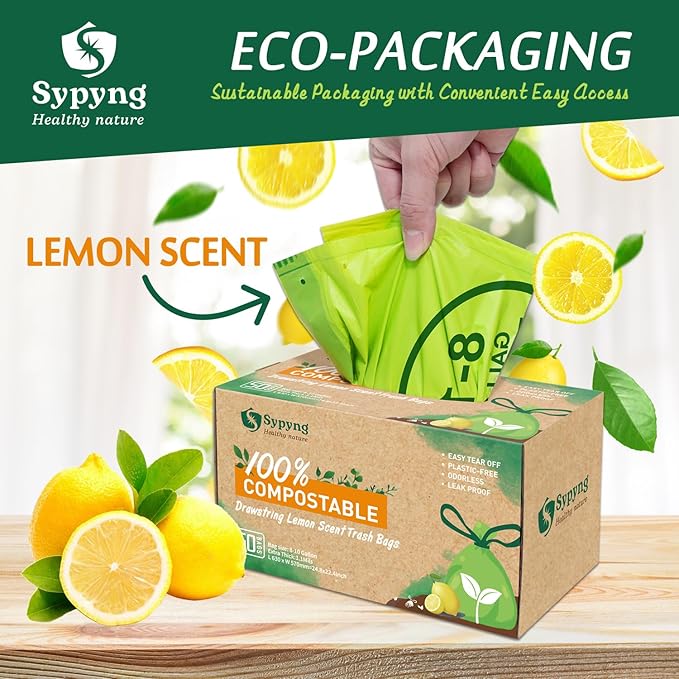 Compostable Kitchen Trash Bags 8-10 Gallon (50-Pack) – Heavy-Duty, 1.1 Mil Thick, 100% Biodegradable Bag for Medium to Large Bins. ASTM D6400, BPI & OK Compost HOME Certified Eco-friendly & Recyclable