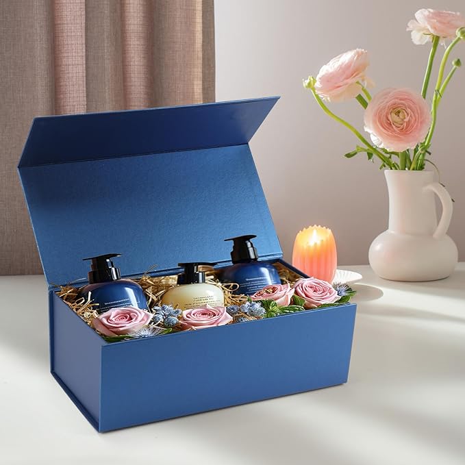 Ditwis 4 Pack 12x6x4 Inches Gift Boxes with Magnetic Closure Lids, Blue Magnetic Box for Wedding, Groomsmen Bridesmaid Proposal, Birthdays, Mother's Day