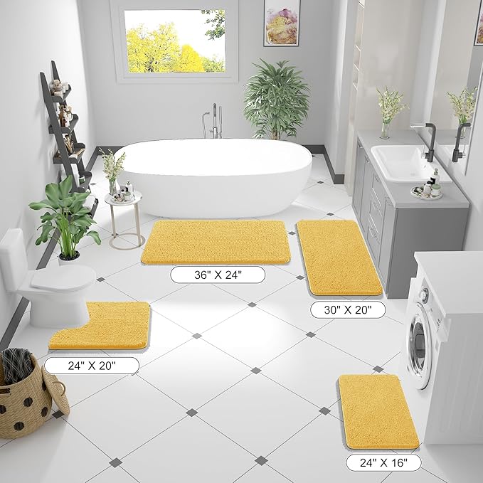 OLANLY Bathroom Rugs 47x24, Extra Soft Absorbent Chenille Bath Rugs, Rubber Backing Quick Dry, Machine Washable Bath Mats for Bathroom Floor, Tub and Shower, Home Decor Accessories, Yellow