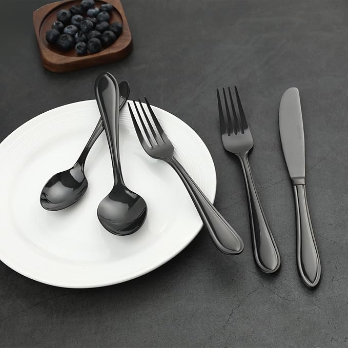 Black Silverware Set, 30-Piece Stainless Steel Flatware for 6, Heavy-Duty 18/0 Stainless Steel Utensils,Mirror Polished Dishwasher Safe for Home & Kitchen Dining