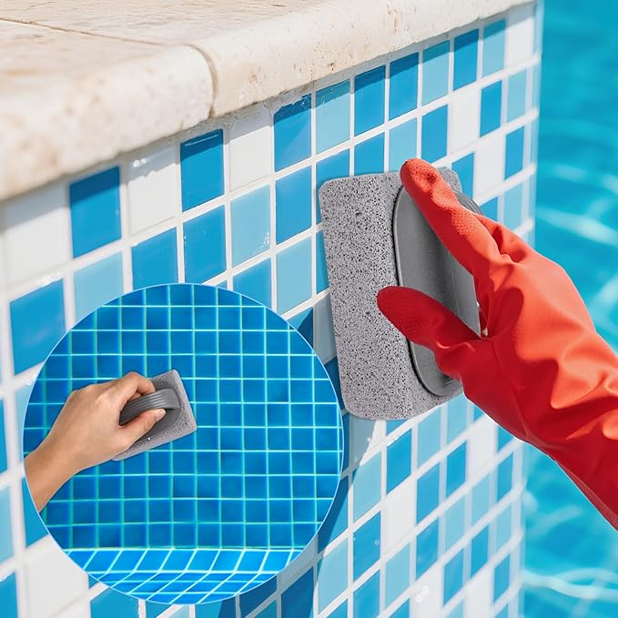 4 Pcs Hand-held Pool Pumice Stone for Cleaning with Handle, Pumice Stone for Pool Tile Cleaning, Concrete, Block Swimming Grout, Stove and Spa Tile Removing Stains