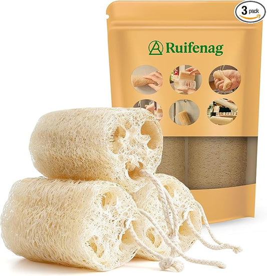 Natural & Biodegradable Loofah Bath Sponge - Deep Exfoliation for Soft Skin, Eco-Friendly Body Scrubber,Shower Loofah Exfoliator & Multipurpose Cleaner (Pack of 3)