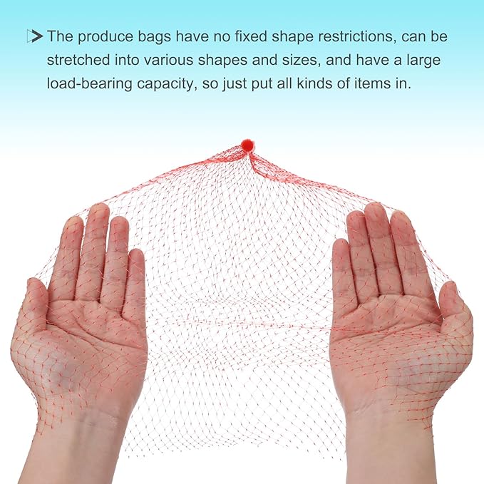 uxcell 100 Pcs Reusable Mesh Produce Bags, 35cm/14 Inch Washable Net Storage Bags Reusable Grocery Reusable Storage Bags with Plastic Buckle for Fresh Fruit Vegetables Seafood, Red