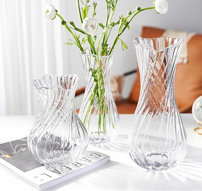 Creative Spiral Thickened Glass vase, Transparency up to 99%, Elegant Design, Durable, Suitable for Home Decoration, Wedding or Gifts, Desk Accessories, Small vases, Versatile and Stylish! (Large)
