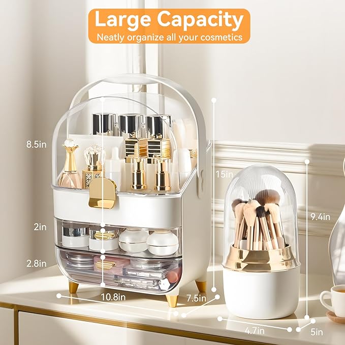 Makeup Organizer Countertop, Skincare Bathroom Counter Organizer, Storage Box Cosmetic Display Cases, Teen Girl Gifts Trendy Stuff Make up Organizers for Vanity, Dresser (Rose Gold)