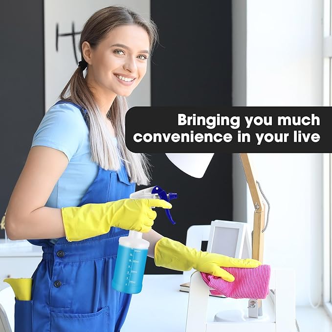 Eccliy 12 Pcs 16 Oz Plastic Spray Bottle, Adjustable Empty Reusable Sprayer for Cleaning, Planting, Water, Bathroom and Kitchen, BBQ, Commercial and Residential (Blue,Measurements)