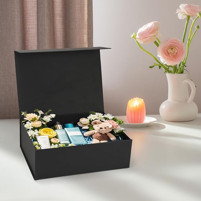 Ditwis 12x9x4 Inches Gift Box with Magnetic Closure Lid, Black Magnetic Box for Wedding, Groomsmen Bridesmaid Proposal, Birthdays, Mother's Day, 1 Pack