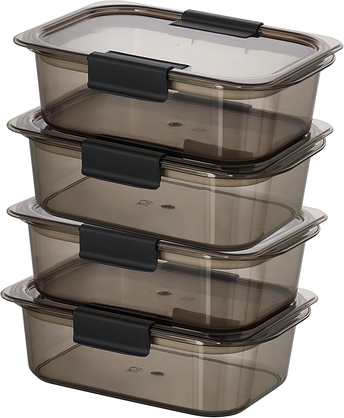 HEFA Food Storage Containers, Meal Prep Containers, Lunch Box with Airtight Lids, Kitchen Organizers and Storage for Leftovers (Obsidian, 4 Pack)