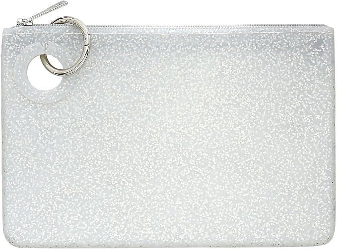 Oventure Large Silicone Pouch - Quicksilver Confetti Glitter | Waterproof Zipper Bag & Holiday Gift for Women, Makeup & Travel