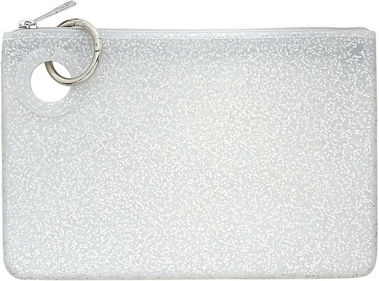 Oventure Large Silicone Pouch - Quicksilver Confetti Glitter | Waterproof Zipper Bag & Holiday Gift for Women, Makeup & Travel