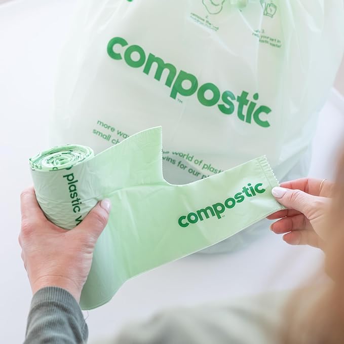 Compostic Home Compostable Trash Bags, 3 Gallon Small Kitchen Rubbish Bags (17” x 17.7”), Extra Strong & Quickly Breaks Down, 50 Count