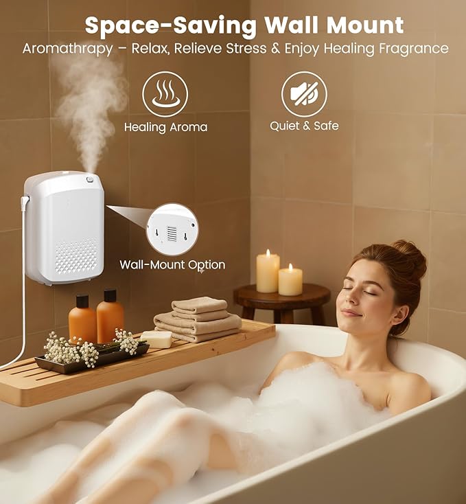 Waterless Essential Oil Diffuser 3000 Sq.Ft Coverage for Large Home Hotel Office, 400ml Cold Air Scent Machine for Aromathrapy, Bluetooth App Control, Quiet No-Noise Aroma Diffuser Wall Amount