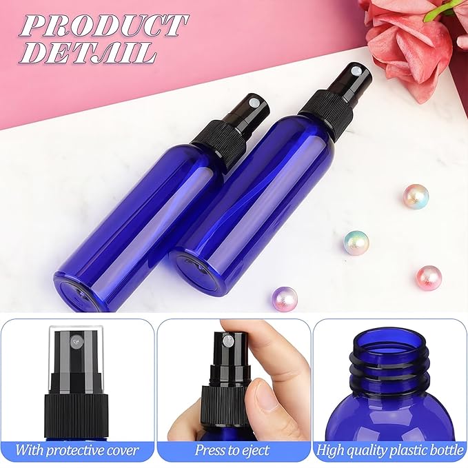 100 PCS 3.4 oz Plastic Spray Bottles with Fine Mist Nozzles for Essential Oil Travel and Refillable Cosmetic Use(Blue)