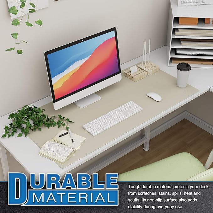 K KNODEL Large Office Leather Desk Mat, Mouse and Keyboard Pad, Computer and Laptop Mat, Desktop Protector and Cover, Writing Pad and Blotter (35.4"x17", Ivory Cream)