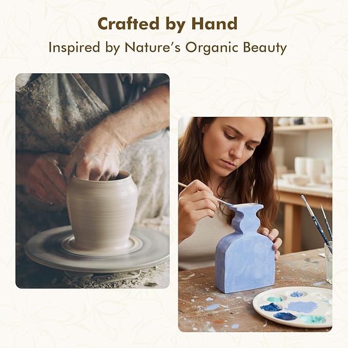 Ceramic Vase, Small Blue Vases Home Decor,Fall Décor Modern Farmhouse Vases for Home Decor, Organic Decor Accents for Living Room, Shelf, Table, Entryway