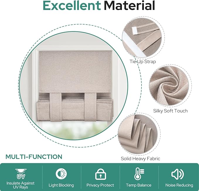 HOMEIDEAS 100% Linen Blackout Sidelight Curtains for Front Door, Side Door Window Curtains, Small Window,Thermal Insulated Covering, 1 Panel, W12 X L40 Inch, Natural