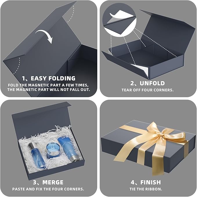 Gift Box 11.5 x 8.2 x 2.3 In Gift Boxes for Presents Magnetic Closure, Gift Boxes with Lids for Presents Birthday Luxury Jewelry T-shirts Gloves Scarves Books Clothes Gift Wrap - Gentleman Blue