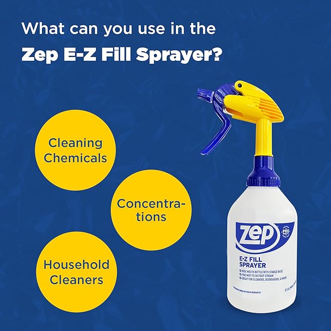 Zep E-Z Fill Professional Sprayer - 32 oz (Case of 8) - U43008 - Wide Mouth Spray Bottle for Easy Pouring, High Output, Great for Cleaners, Degreasers and More