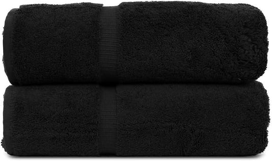 Luxury Hotel & Spa Quality, Quick Dry 100% Turkish Cotton 700 GSM, Eco Friendly Towel, for Bathroom Dobby Border Soft Bath Towel Set 27 X 54 (Black, Bath Towels - Set of 2)