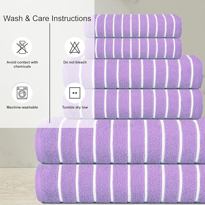 CASA COPENHAGEN Ecstatic 6 Pieces Towel Set- Purple Rose, 600 GSM 2 Bath Towel 2 Hand Towel 2 Washcloth, Designed in Denmark Made of Soft Egyptian Cotton for Bathroom, Kitchen & Shower.
