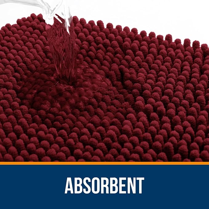 OLANLY Bathroom Rugs 59x20, Extra Soft Absorbent Chenille Bath Rugs, Rubber Backing Quick Dry, Machine Washable Bath Mats for Bathroom Floor, Tub and Shower, Home Decor Accessories, Burgundy