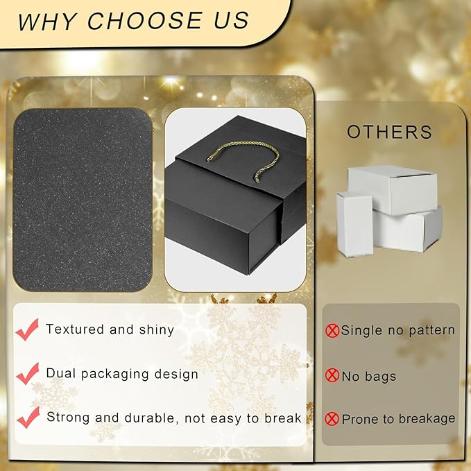 Elegant Gift Boxes with Gift Bag for Presents with Lids Magnetic Closure Rectangle Collapsible for Christmas, Valentine's Day, Birthday Gift Packging (Black)