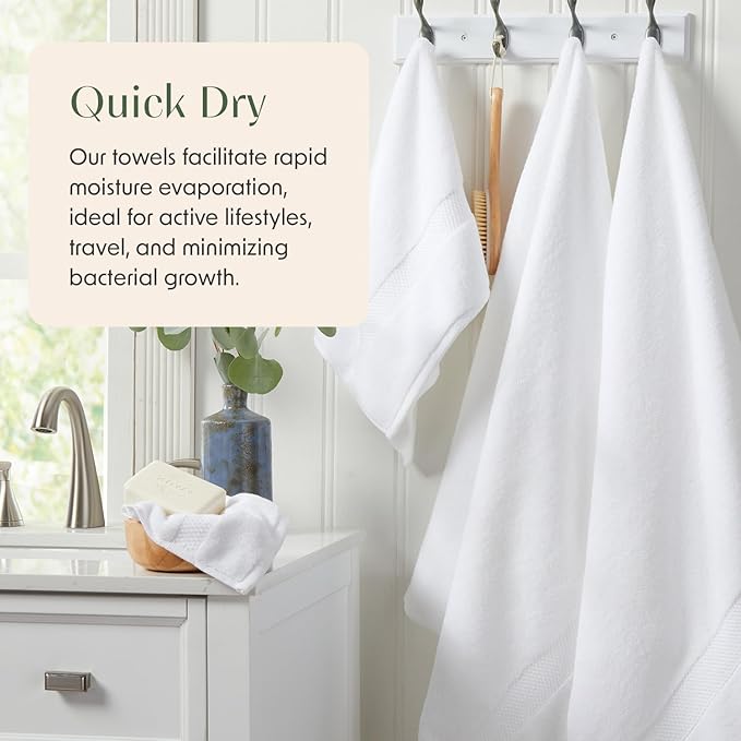 Springtree Home White Bath Towels Set of 6 | Classic Hotel Bath Towels | 100% Combed Cotton | Absorbent Quick-Dry Towels for Bathroom | Oeko-TEX® Standard 100 Cotton | Cynewski Collection - White