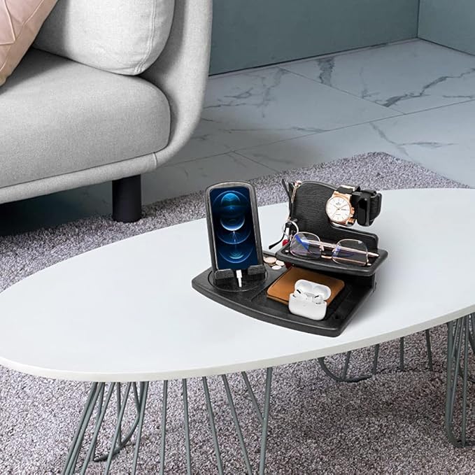 Gifts for Men, Fathers Day Wood Phone Docking Station for Dad, Desk or Nightstand Organizer, Mens Gifts for Husband, Birthday Gifts for Men,Gifts for Fathers Day, Key Holder Wallet, Watch & Essentials