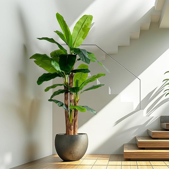 8.2FT Artificial Banana Tree Tall Fake Banana Leaf Plant Faux Banana Silk Tree Faux Banana Leaves for Home Swimming Pool Indoor Outdoor Patio Tropical Decor