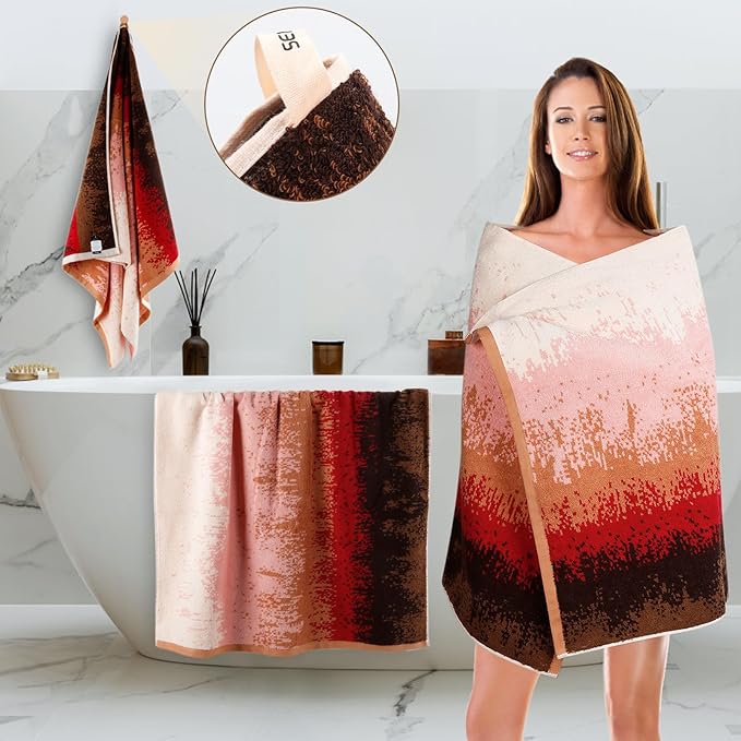 SEMAXE 4-Pack Luxury Bath Towels for Bathroom, 100% Cotton, Soft, Absorbent, and Quick-Drying, 55"x27", Plum Garden, Perfect for Hotels, Gyms, and Spas