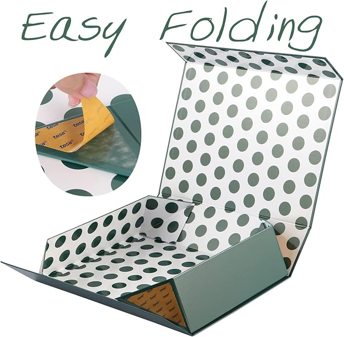 GREEN BEAN Gift Box 13x9.7x3.4 Inches, Large Green Gift Box with Lid for Presents, Magnetic Gift Boxes for Clothes, Shirt (Glossy Metallic Green, Dot Design Inside)