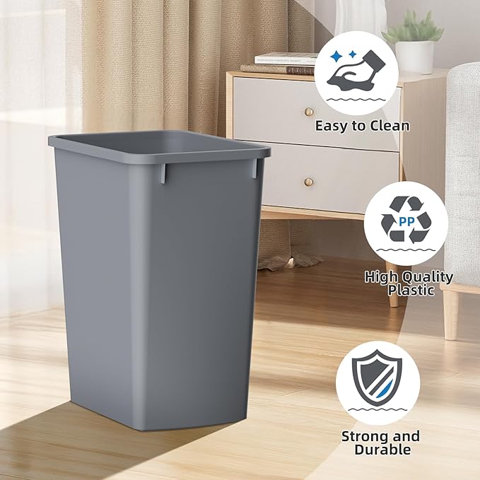 35QT Kitchen Trash Can, Sturdy and Lightweight Trash Cans for Kitchen, Bathroom, Office, Workspace, Easy to Clean, 4-Pack, Gray